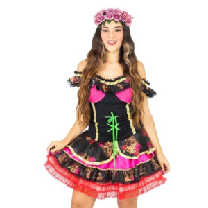 Fantasia Caveira Mexicana Feminino Adulto Halloween Carnaval