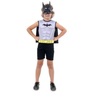 Fantasia Batman Curta Regata Infantil – Liga da Justiça Carnaval Halloween Super Heroi Festa