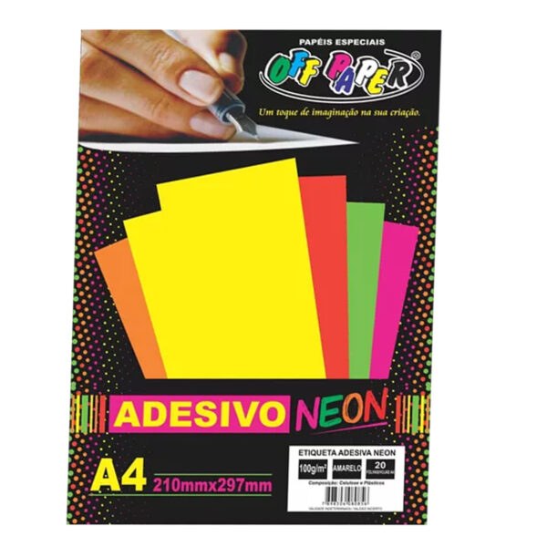Folha Adesivo Neon A4 100g Pacote 20 Folhas Artesanato