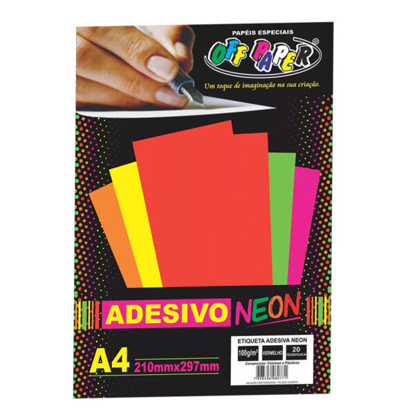 Folha Adesivo Neon A4 100g Pacote 20 Folhas Artesanato