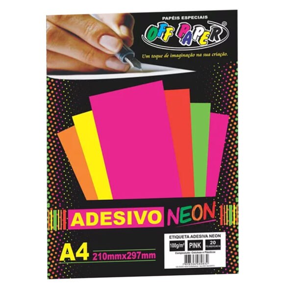 Folha Adesivo Neon A4 100g Pacote 20 Folhas Artesanato