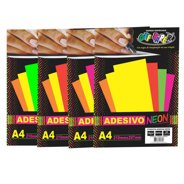 Folha Adesivo Neon A4 100g Pacote 20 Folhas Artesanato