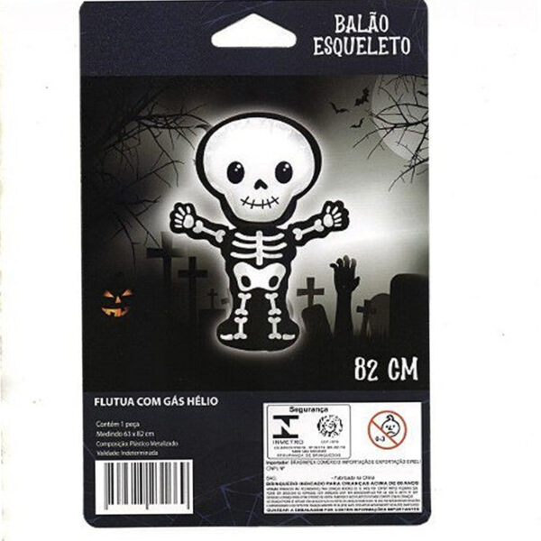 Balão Metalizado Esqueleto Caveira 82cm Festa Halloween Evento