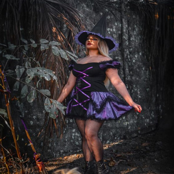 Fantasia Bruxa Vestido Trançado Luxo Festa Halloween Evento