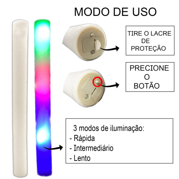 Bastão Led 3 Funções Festa 40cm Happy Hour Balada Carnaval