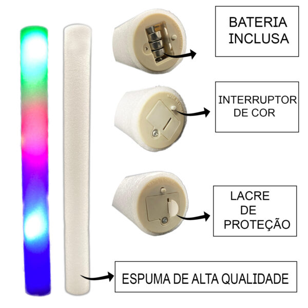 Bastão Led 3 Funções Festa 40cm Happy Hour Balada Carnaval