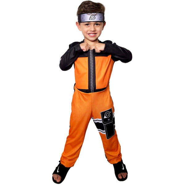 Fantasia Ninja Oriental Laranja Infantil Peitoral Longa Festa Carnaval Aniversário Evento Dia das Crianças Evento