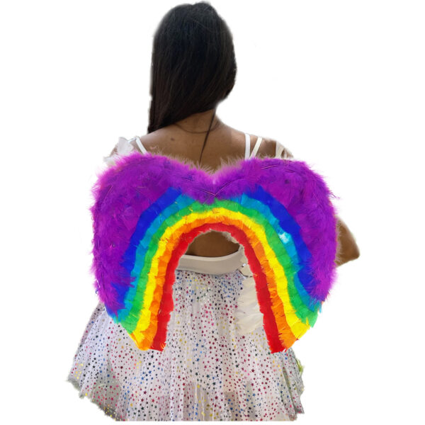 Asa De Anjo Colorida Arco-íris Grande 50cm Carnaval Fantasia Folia Festa Bloco Alegria Abre Alas Acessório