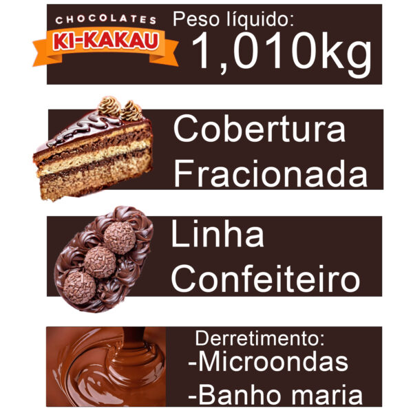 Chocolate Confeiteiro Ki-kakau ao Leite Barra 1,010kg Cobertura Cacau Profissional