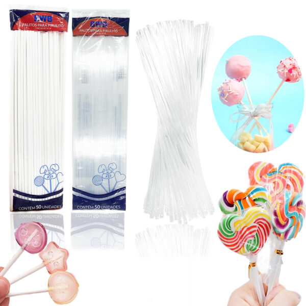 50 Palitos Para Pirulito Topper De Bolo Transparente 28cm Canudo Para Confeitaria Doces Topo de Bolo Festa