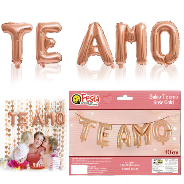 Kit Balão Metalizado LetraTe Amo Decoração Romântica Noivado