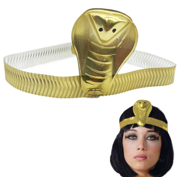 Tiara Cleópatra Egípcia Com 2 Braceletes Peruca Serpente Diadema Rainha Cobra Fantasia