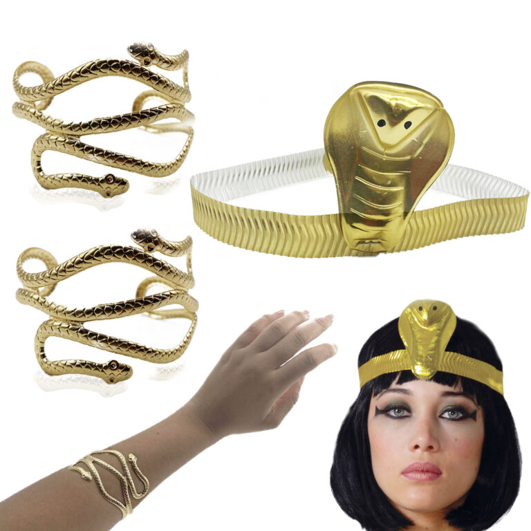 Tiara Cleópatra Egípcia Com 2 Braceletes Serpente Diadema Rainha Cobra Fantasia
