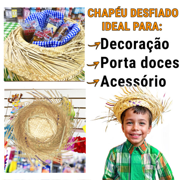 10 Chapéu De Palha Desfiado Curto Caipira Infantil Festa Junina