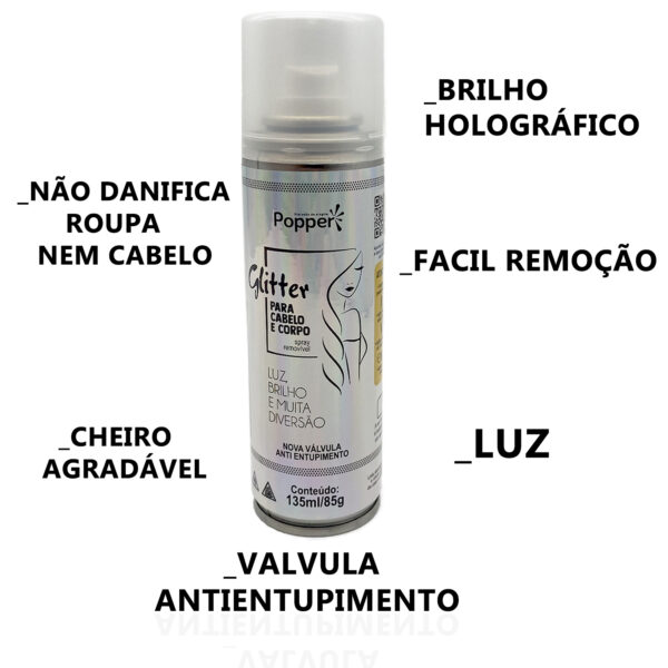 Spray Glitter Holográfico Para Cabelos E Corpo 135ml Popper