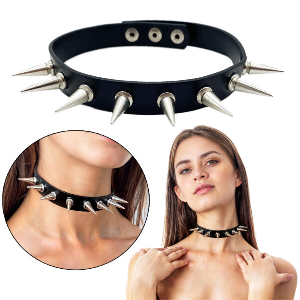 Gargantilha Couro Rock Spike Choker Coleira Punk Gótica