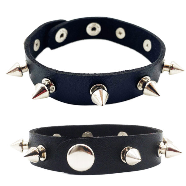 Kit Pulseira E Gargantilha De Couro Rock Com Espinhos Spike Regulável K-Pop Punk choker