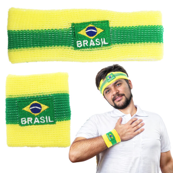 Kit 10 Acessório Pulseira e Faixa Copo do Mundo Brasil Política Jogo Nação País Festa Torcida Diversão