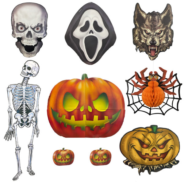 Kit Halloween Painel Aranha,Horripilante,Esqueleto e Abóbora