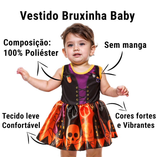 Fantasia Halloween Vestido Bruxinha Abóbora Baby Mesversario