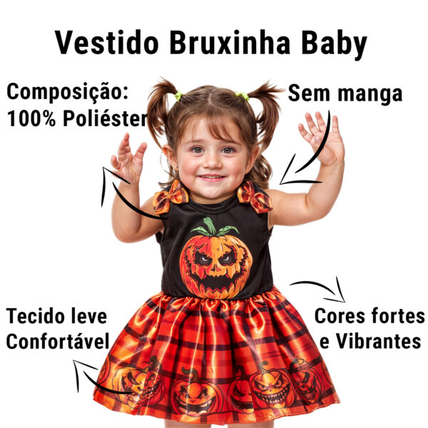 Fantasia Halloween Vestido Bruxinha Abóbora Baby Mesversario