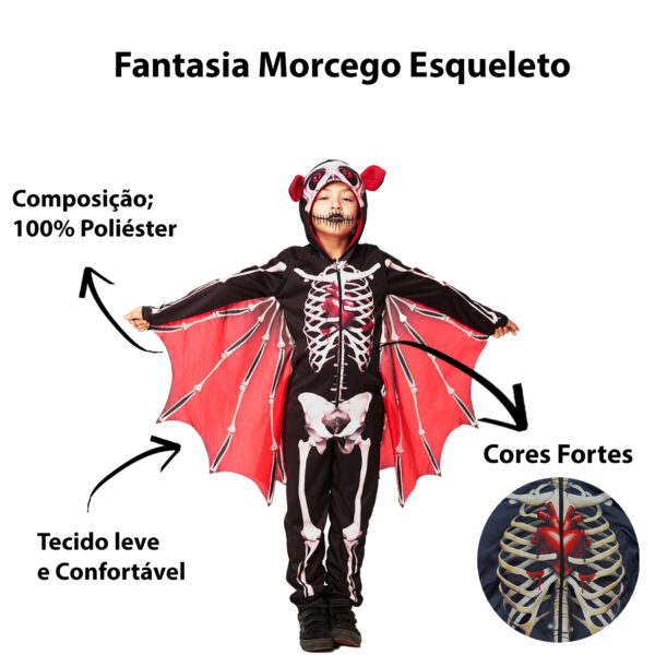 Fantasia Morcego Esqueleto Infantil - Bat Skull Halloween