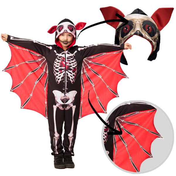 Fantasia Morcego Esqueleto Infantil - Bat Skull Halloween