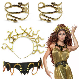 Tiara Medusa Grega Com 2 Braceletes Noiva Serpente E Cinto Coroa Fantasia Carnaval Halloween Festa Aniversário Acessório